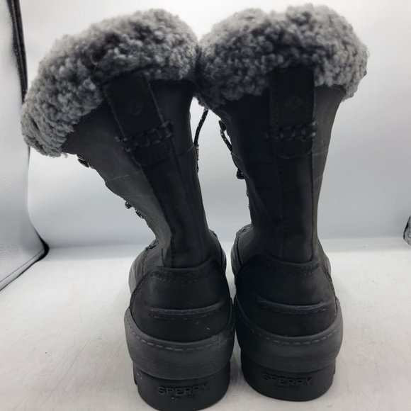 Sperry Juneau Womens 8 Black Gray Winter Boots Faux Fur Casual Comfort STS86817 - Picture 6 of 14